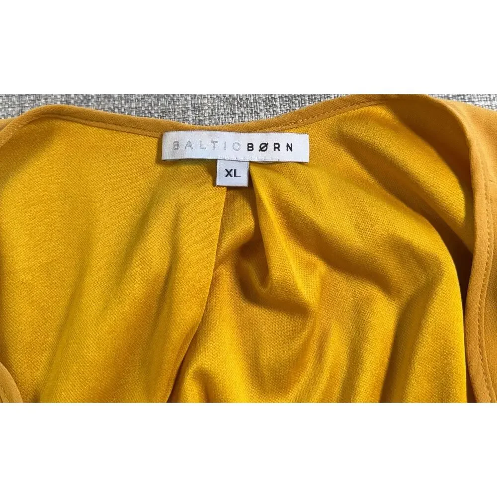 Baltic Born Lydia Maxi Dress XL Mustard Yellow Faux Wrap Long Sleeve Boho Weddin - Picture 3 of 4